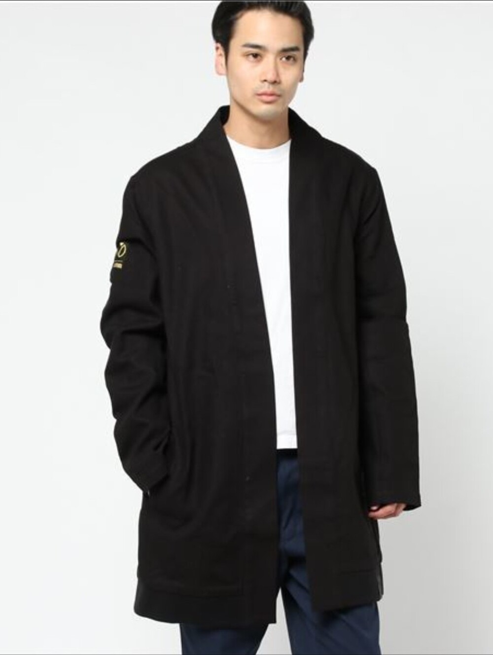 PUMA XO Men's Black Long Kimono Jacket Logo Embroidered Pockets Size M
